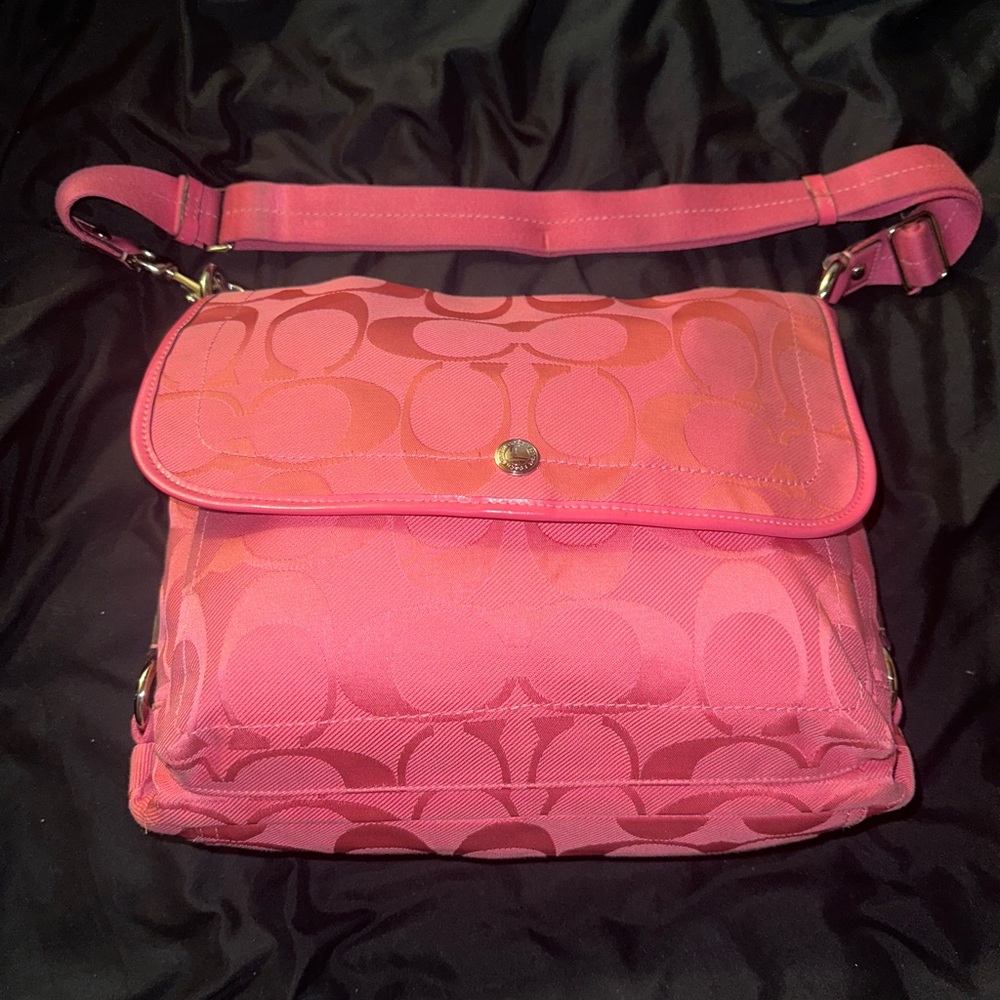Authentic Coach Signature Pink Jacquard Demi Crossbody Bag.